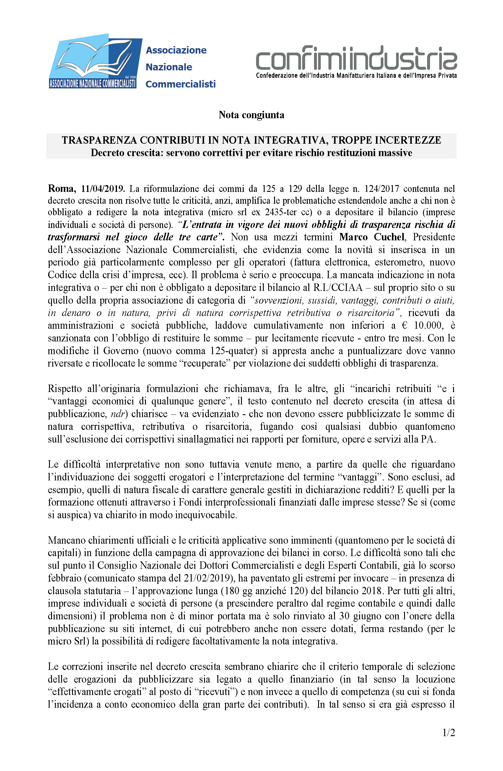 20190411congiunto ANC CONFIMI Trasparenza contributi e NI Pagina 1