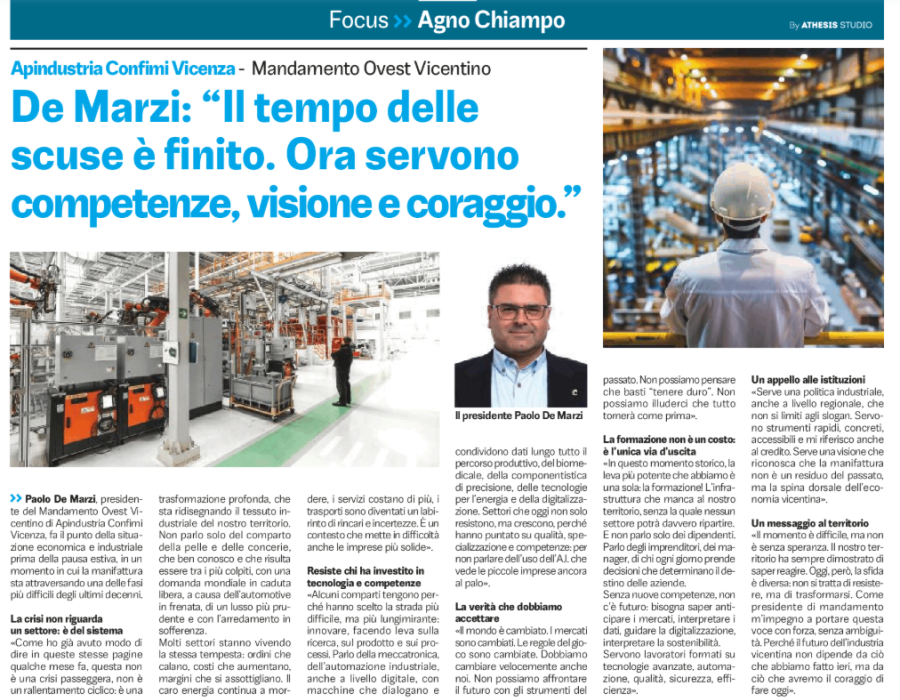 Apindustria Confimi Vicenza – Mandamento Ovest Vicentino. De Marzi: il tempo delle scuse è finito. Ora servono competenze, visione e coraggio.
