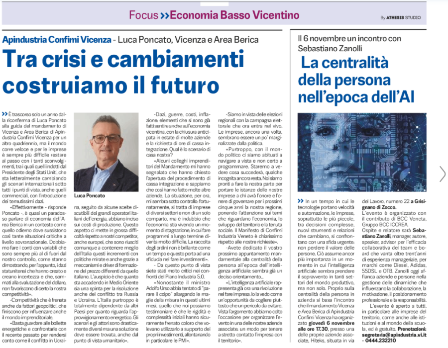 Focus Economia Basso Vicentino. Il presidente Poncato: Vediamo l’AI come opportunità piuttosto che con paura nell’affrontarla